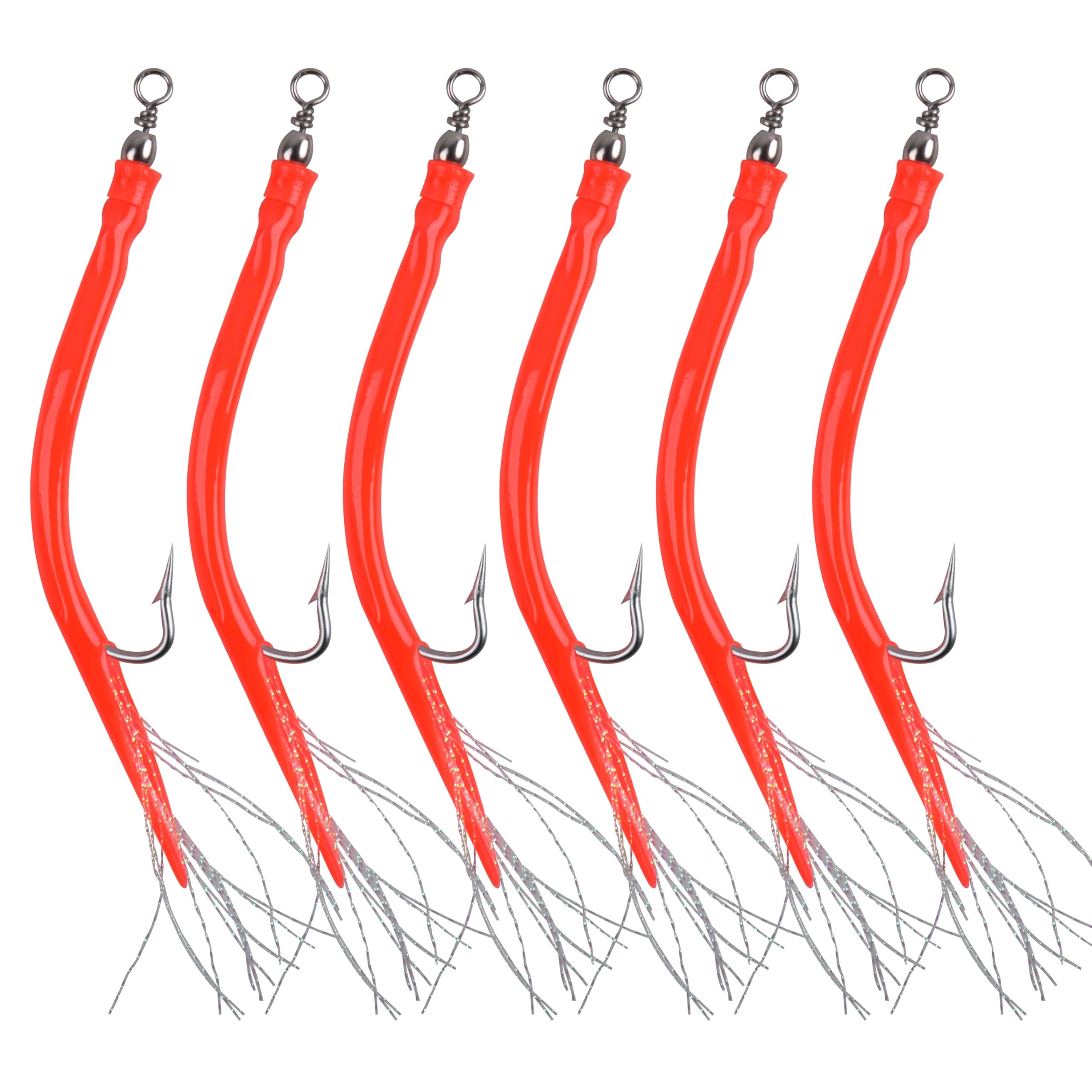 Striped Bass Trolling Tube Lures Saltwater Cod Rig Tube Teasers with Stainless Steel Hook Swivel for Offshore Trolling Striper Bass Cod Big Game Fishing 10/0 Red, 6pcs