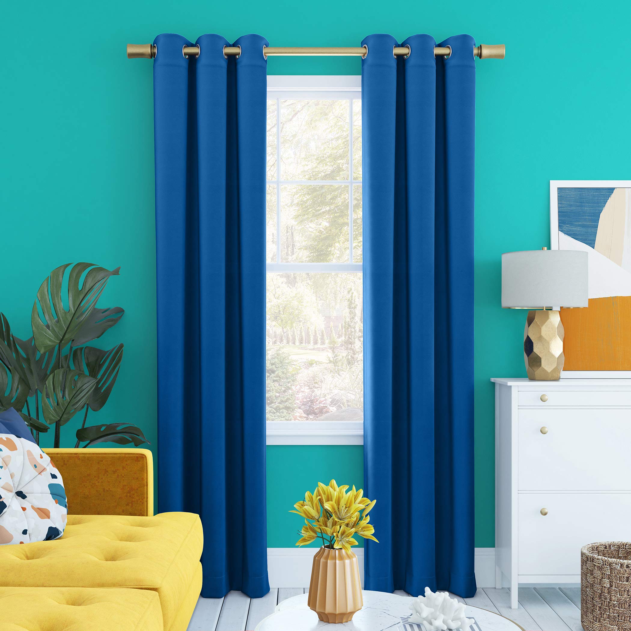 Sun Zero Halton Bright Vibes Total Blackout Grommet Curtain Panel, 40" x 84", Classic Blue