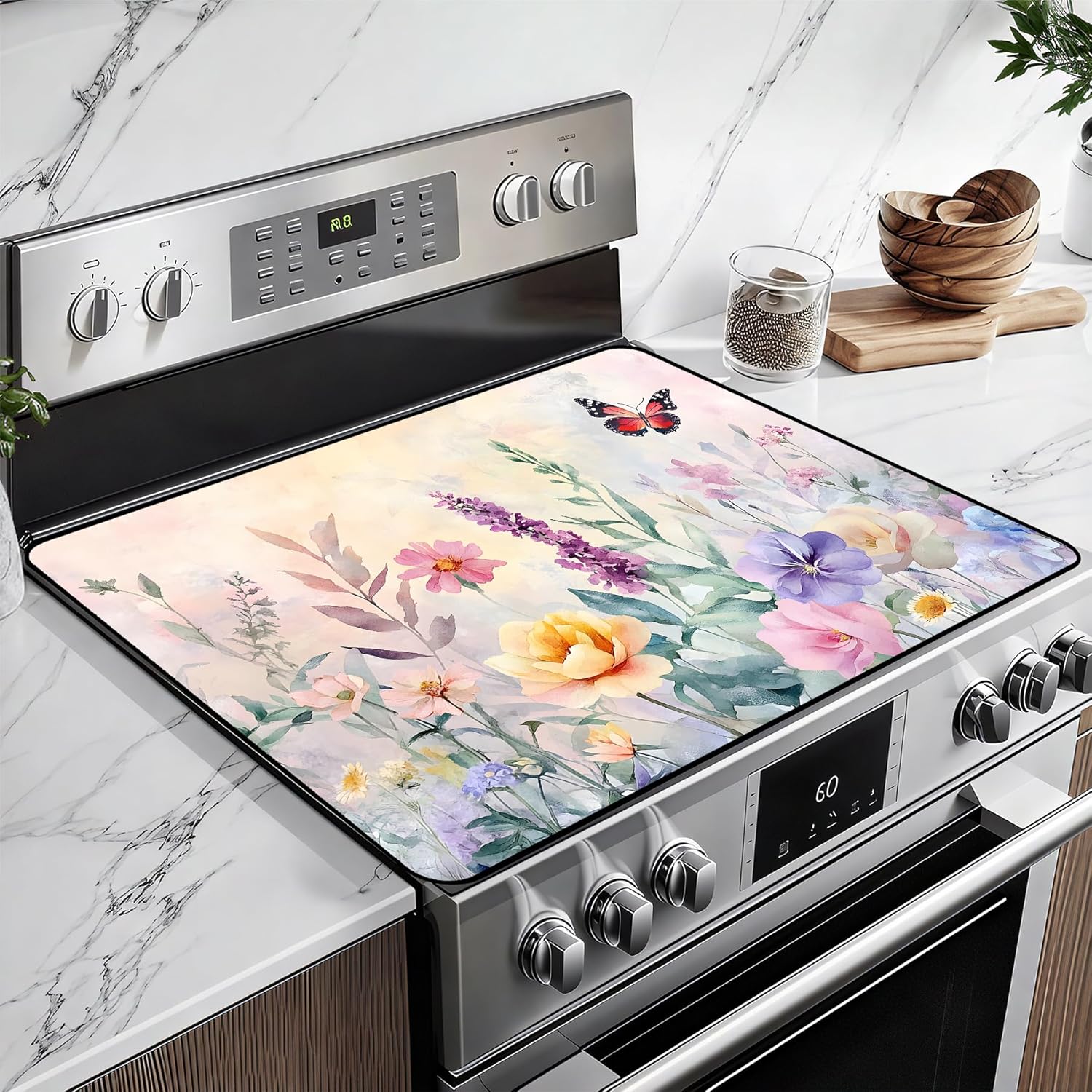 Heat-Resistant Glass Stove Top Cover with Anti-Slip Rubber Coating – 28.5×20.5 Inch Electric Stove Protector, Scratch-Resistant, Expands Counter Space, Stylish Kitchen Decor