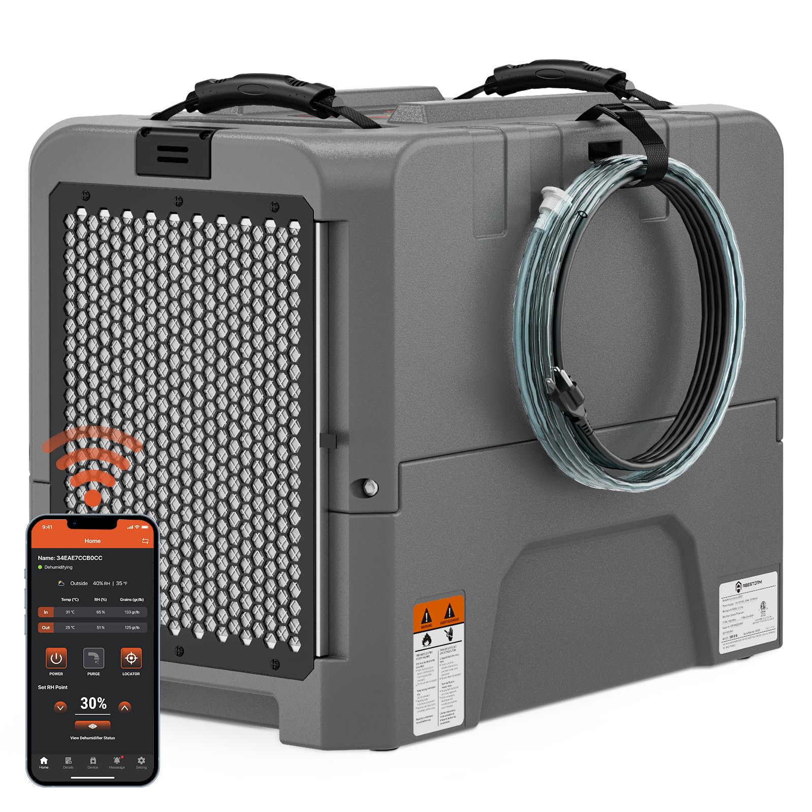 Abestorm 180 PPD Smart WiFi Commercial Dehumidifiers with Pump, LGR Dehumidifier for Crawl Space, Basement, Large Space, Industrial Dehumidifier for Large Room or Warehouse, Auto Defrosting