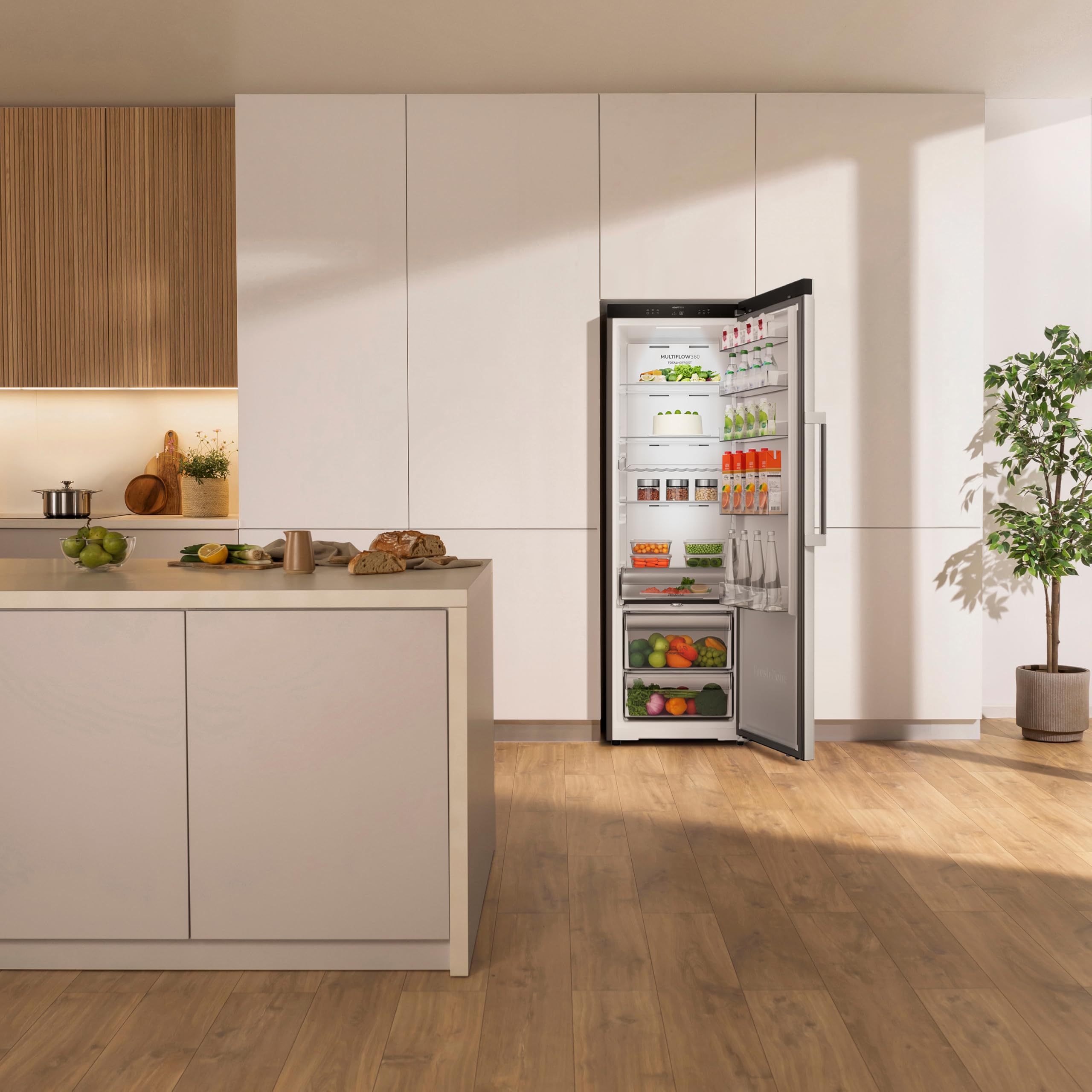 Gorenje RN618E6X6WF Kühlschrank, 372 Liter, SmartFit, 185cm Höhe, CrispZone mit Feuchteregler, Wifi, Flaschenhalter, Easy-open Griff, Inverter, BxHxT: 59,5×185,6×60 cm, Edelstahl