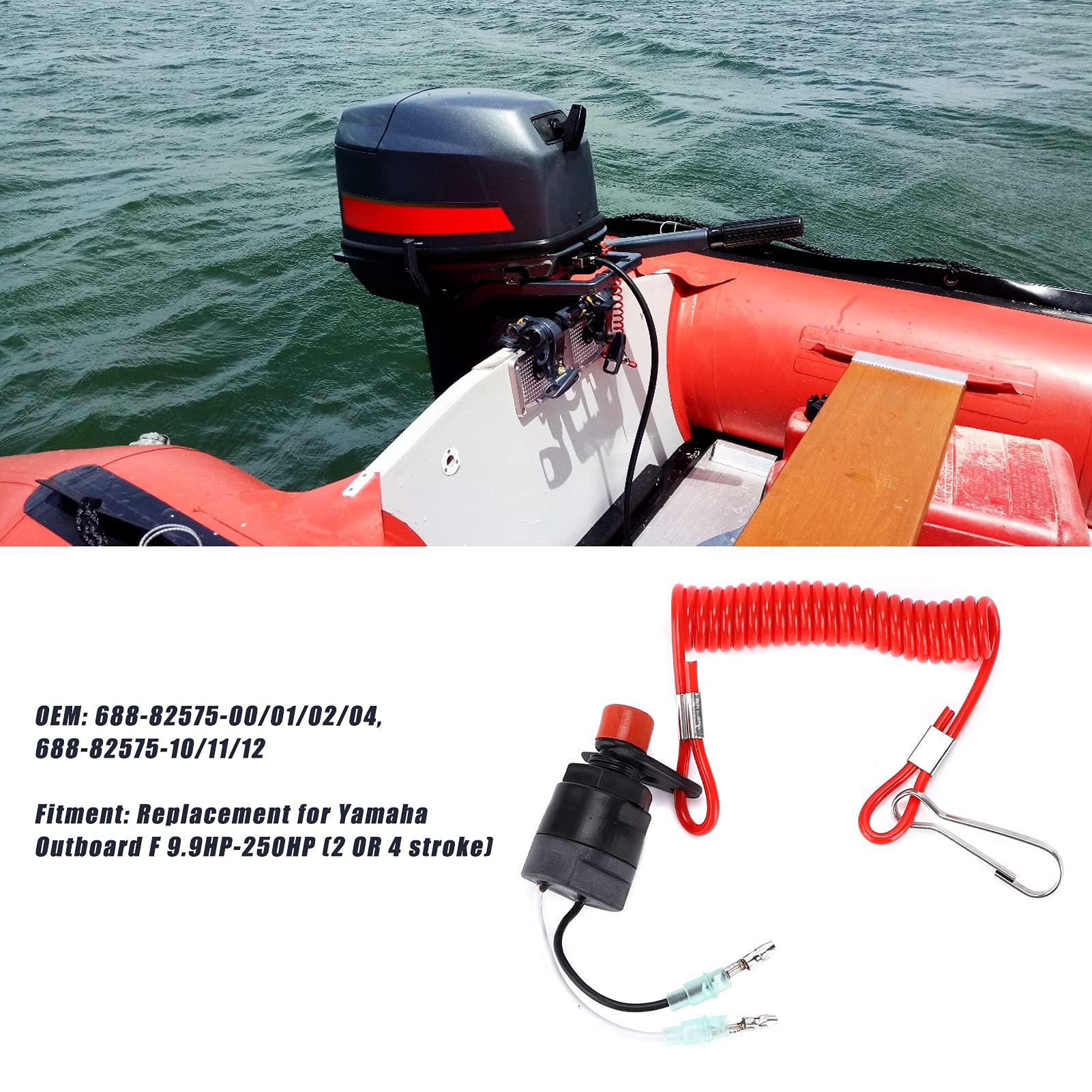 Akozon Coupe-Circuit de Moteur, 688-82575-01 Extinction d'urgence de L'interrupteur D'arrêt Hors-Bord Marin Interrupteur D'arrêt en PVC + ABS Remplacement pour F