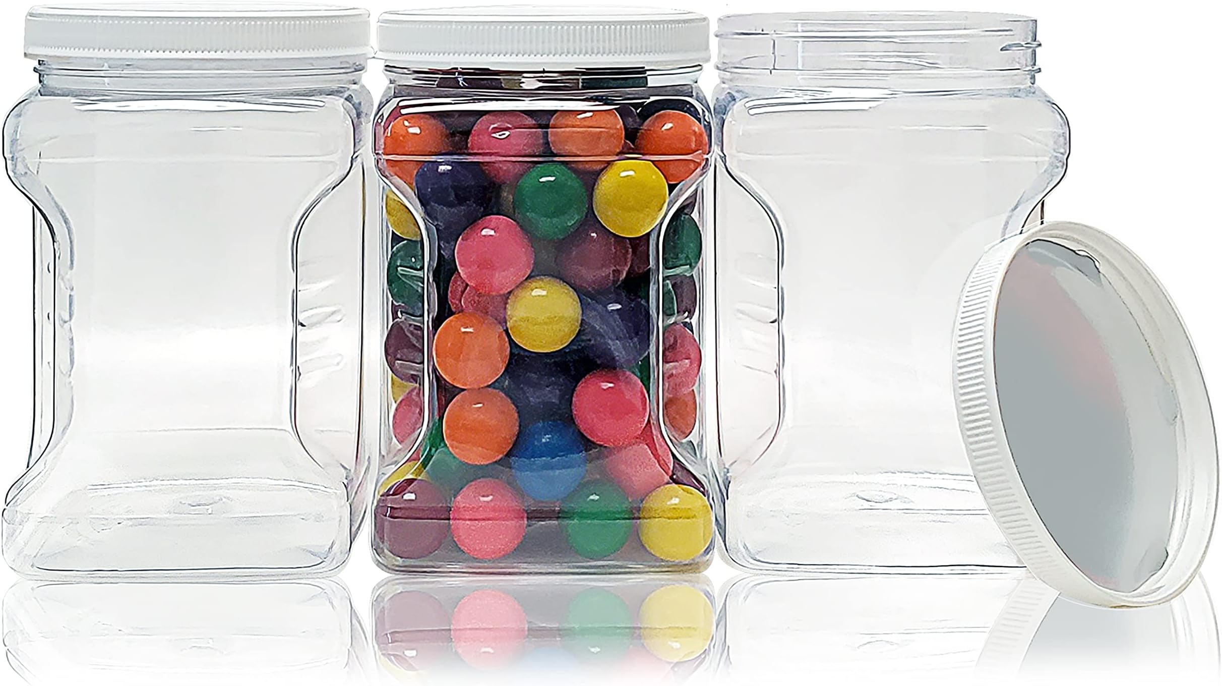 ljdeals 64 oz 1/2 Gallon Clear Empty Storage Containers with Lids, Square Plastic Canisters, Large Jars with Lids, BPA Free Plastic Jar, Wide Mouth Jar with Easy Grip Handles, Pack of 3, Made in USA