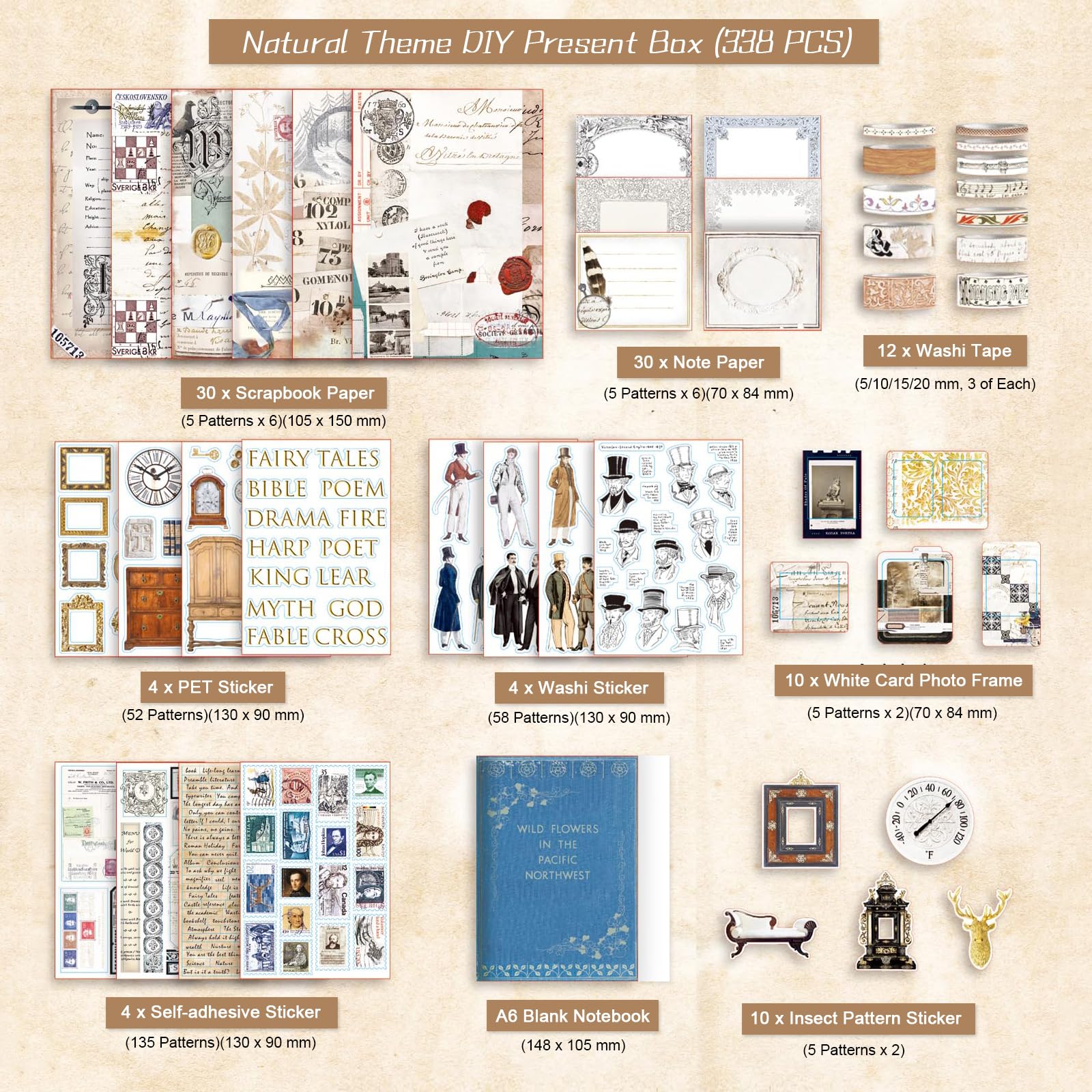 Kit Scrapbooking Lychii 354 Pezzi - Tema Pianta, Con Washi Tape, Stickers, Carta, Per Bambini E DIY - Foto 2