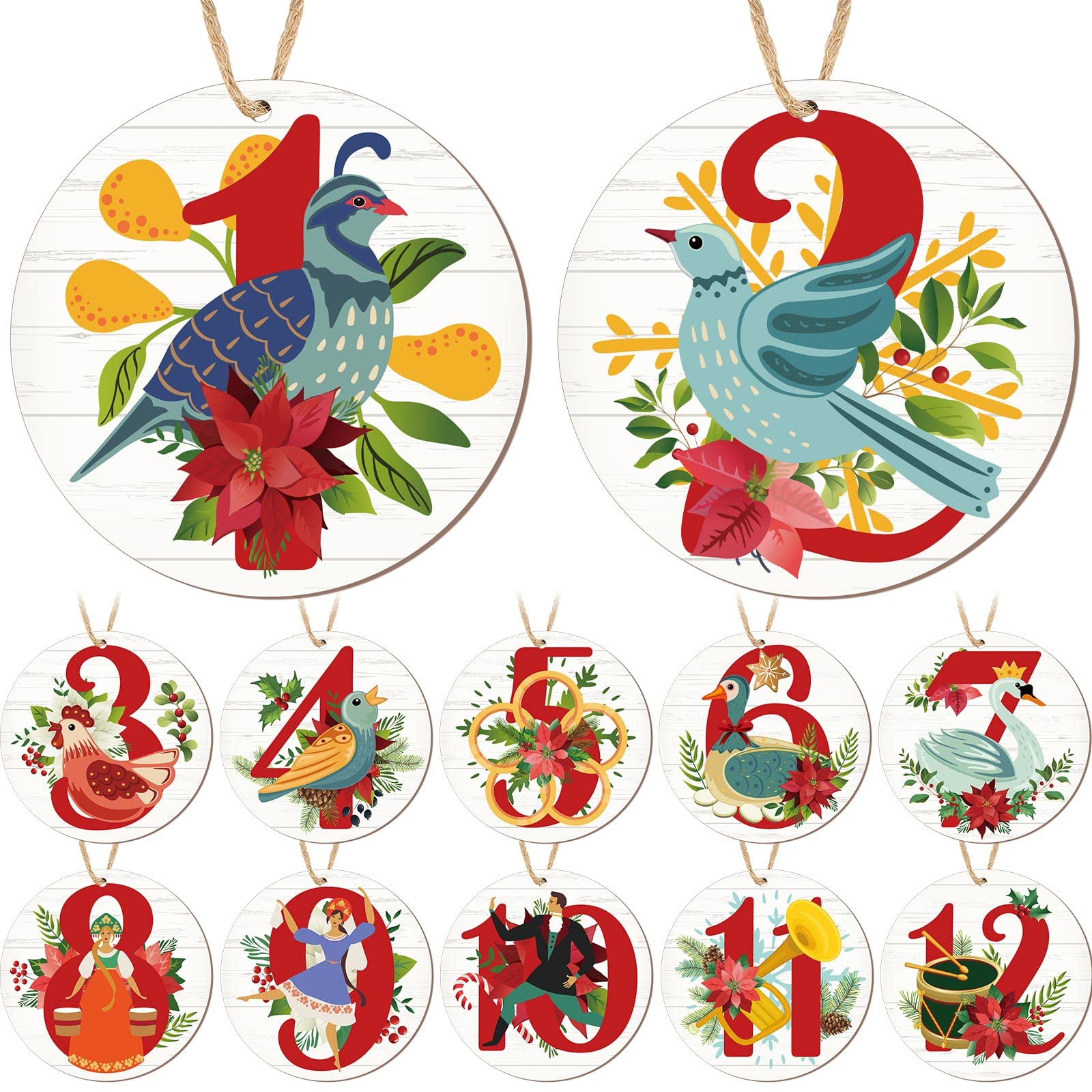 Amazon.com: Taiyin 12 Days of Christmas Ornaments Vintage Wooden