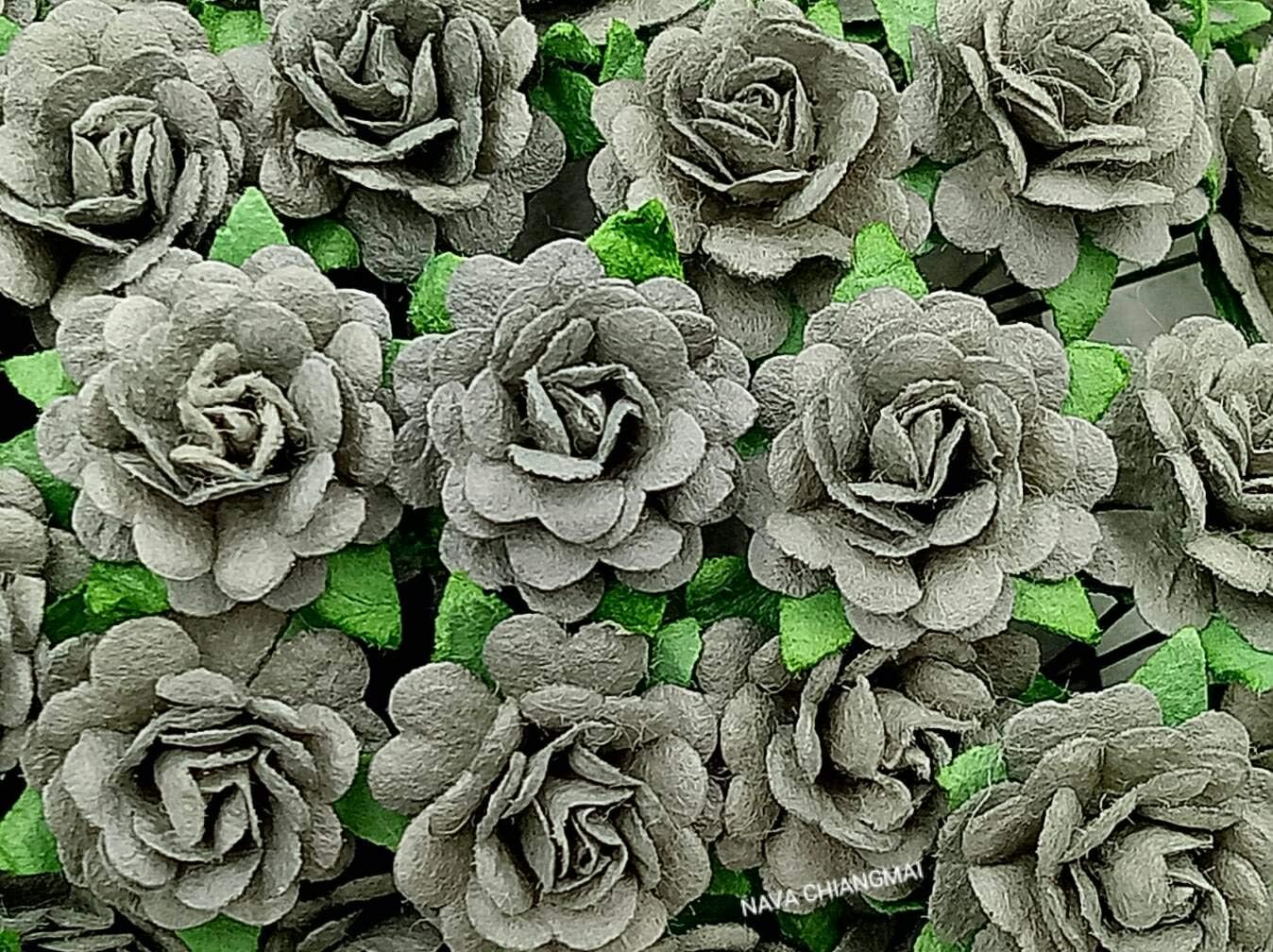 NAVA CHIANGMAI FLOWERSBeautiful Artificial Mulberry Paper Rose Flower (Heart Petals Rose) Wedding Card Embellishment, Scrapbooking Wedding Doll House Supplies Card,DIY Flower Accessories. (Grey)