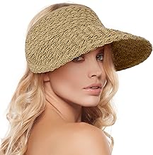 Women's Wide Brim Sun Hats Roll-up Foldable Straw Golf Visor Hat