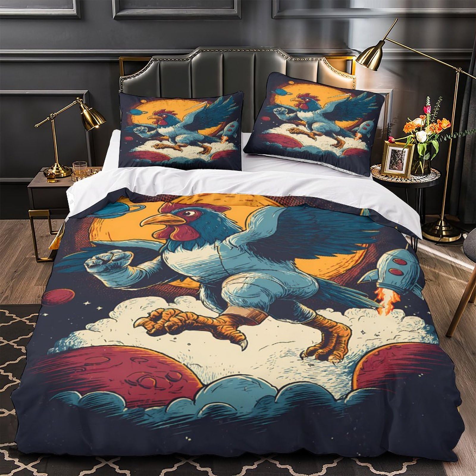 Housse de couette coq de l'espace 3D microfibre King 220x240cm