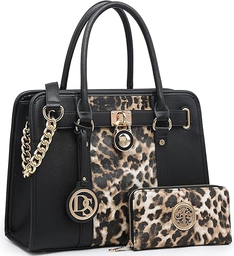 Miniatura 16 de Dasein - Set de bolsos y carteras para mujer, con asa superior, bolsas de hombro, bolsos grandes de trabajo con cartera a juego Monograma Negro,A1