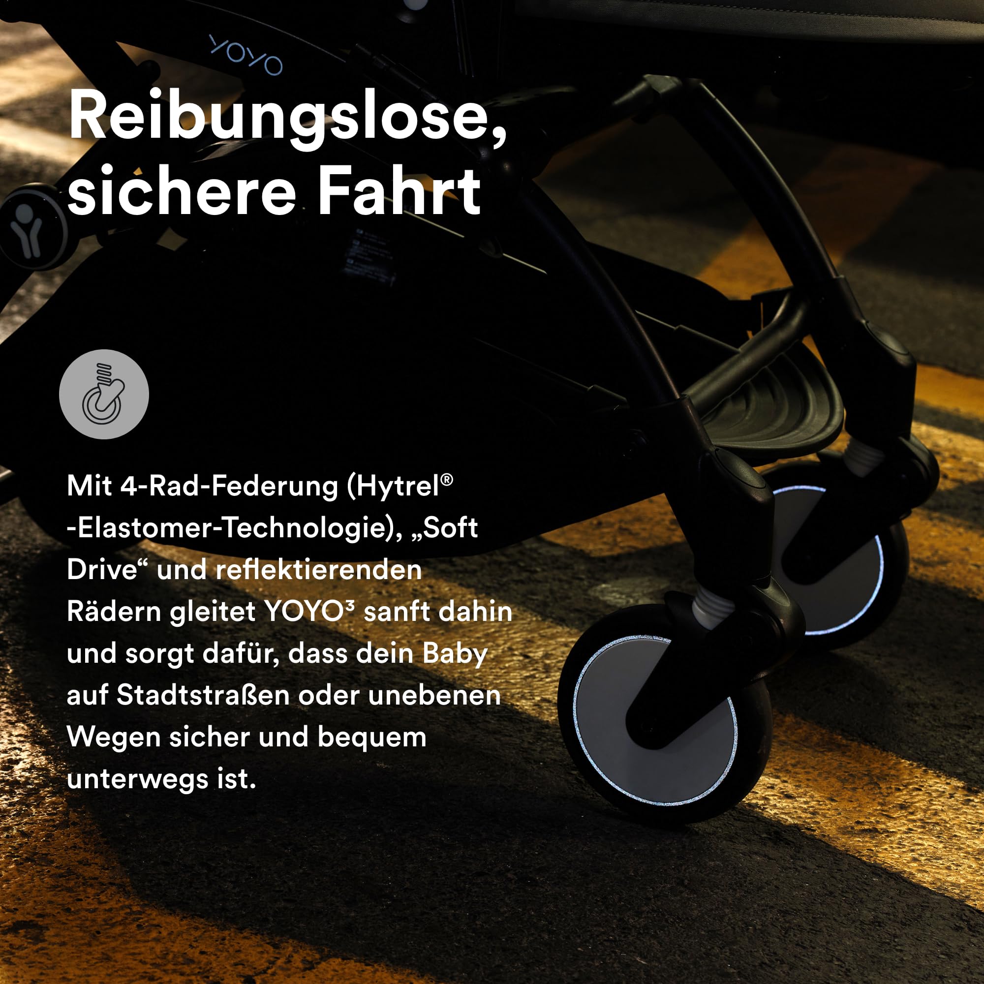 Stokke YOYO3 Kinderwagen ab 6 Monaten inklusive schwarzem Rahmen, Olive Sitzkissen + Verdeck