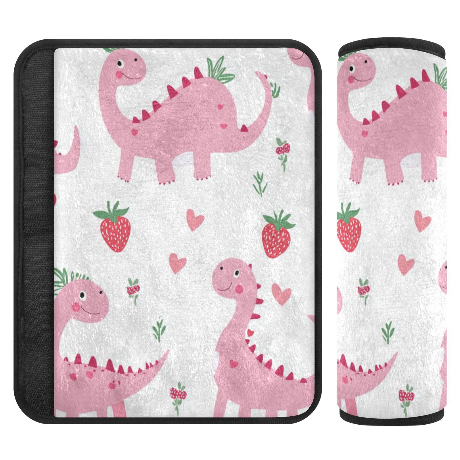 Seat Belt Covers 2 Pack Pink Dinosaurs Hearts Strawberry Car Seat Strap Covers Super Soft Car Seat Neck Cover for Boys Girls Adults Babies S
