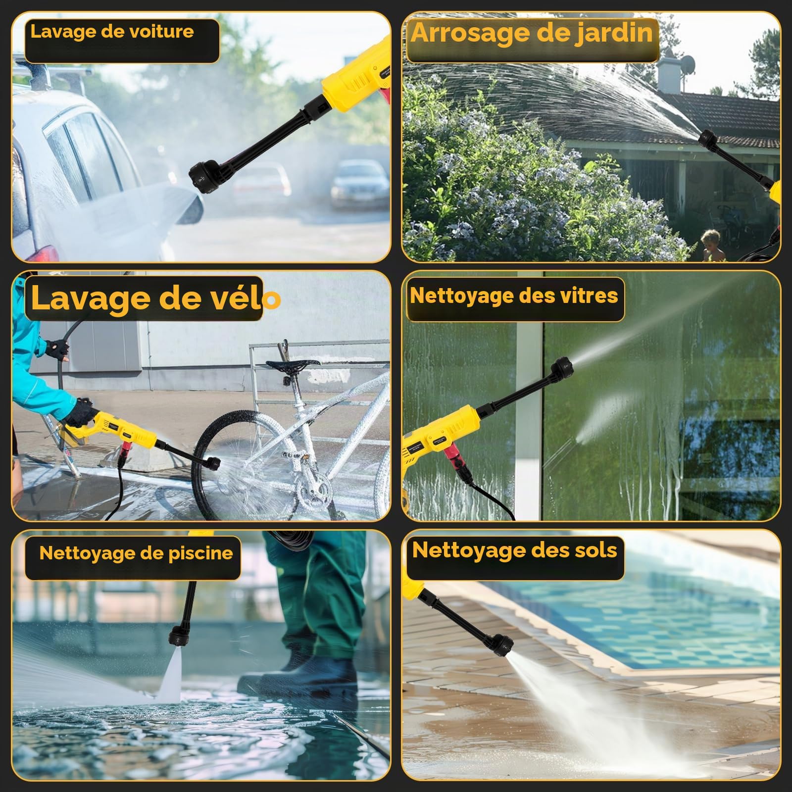 Nettoyeur Haute Pression sans Fil pour Batterie DeWalt 20V, 21000RPM 1000 PSI Nettoyeur Haute Pression Portable avec buse 6-en-1 pour Le Nettoyage des sols de Voiture, des clôtures (sans Batterie)