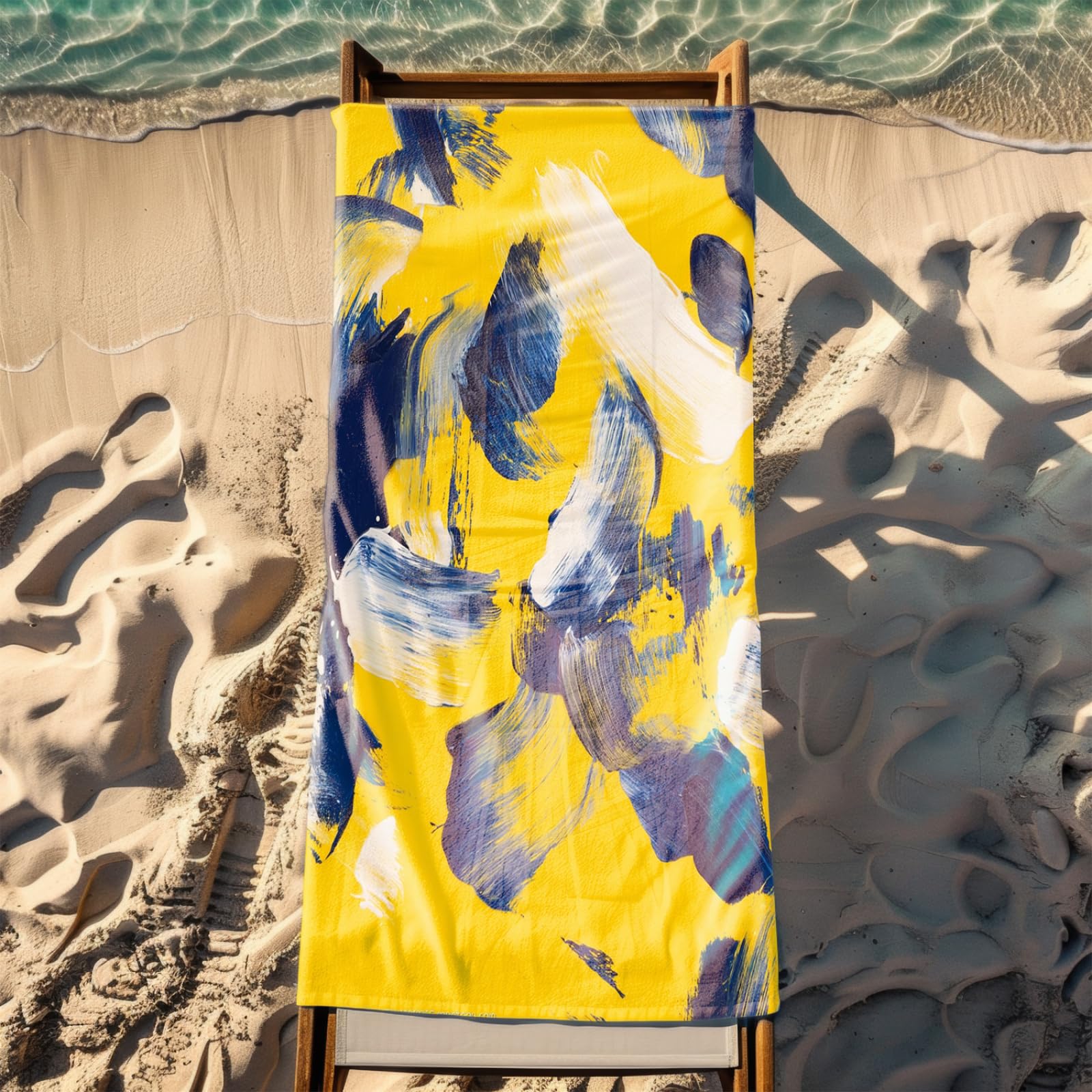 Generico Telo Mare Grande Astratto Giallo Blu | Microfibra Telo Mare Antisabbia Leggero Compatto Asciugatura Rapida Assorbente Per Piscina Bagno Lavabile Fino