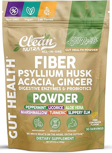 Suplemento en polvo de fibra Nutra Clean Nutra Cáscara de psyllium Acacia Jengibre Enzimas Digestivas Probiótico Menta Regaliz Aloe Vera Raíz de