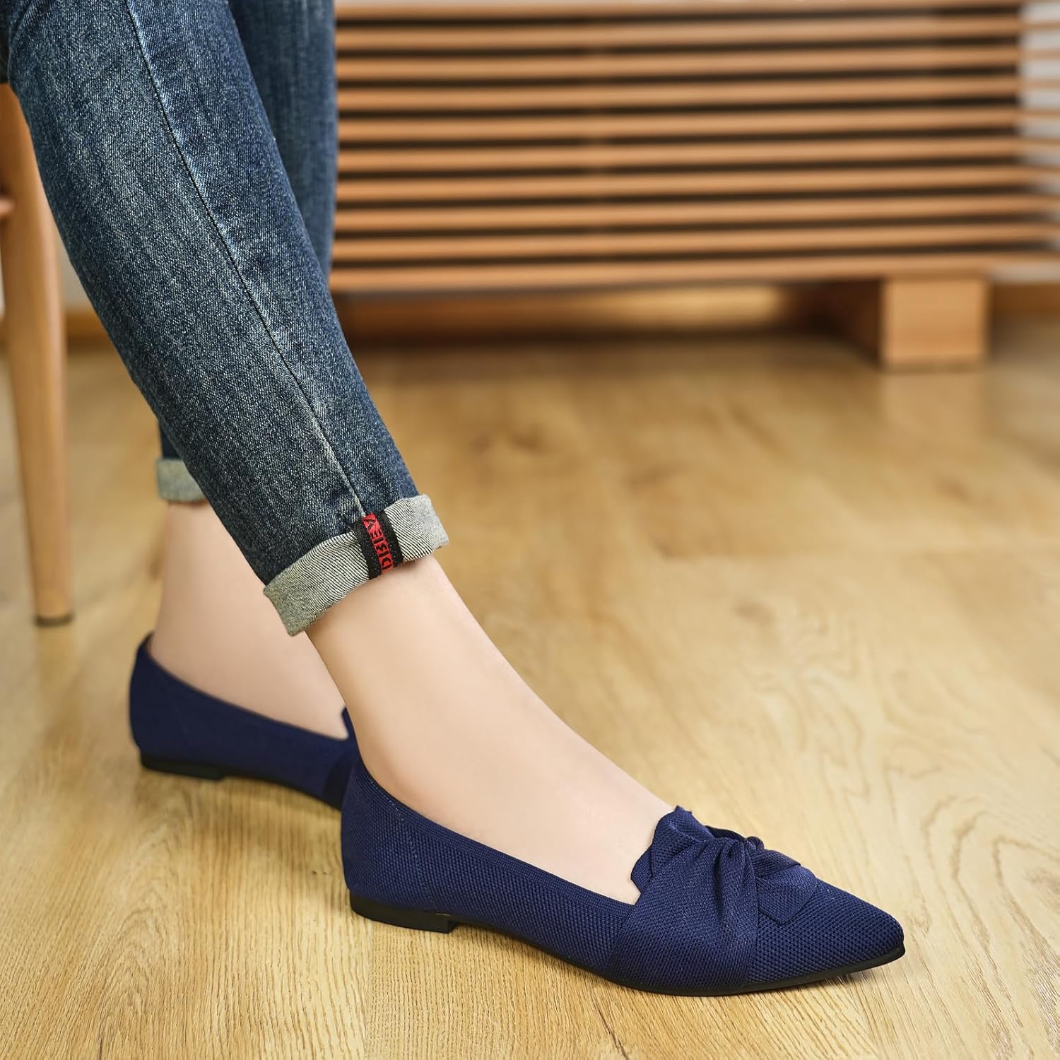 Flats for Womens Pointed Toe Ballet Flats with Bow Comfortable Knit Dressy Flats - Image 7