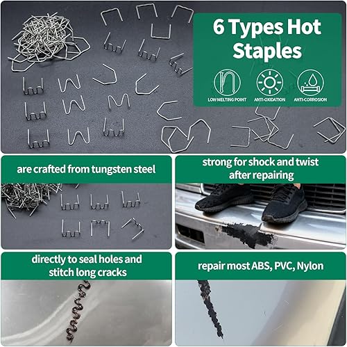 Miniatura 3 de Kit de soldadura de plástico de 1206 piezas con caja de almacenamiento, grapas calientes de 0.024 in 0.031 in, puntas de pistola de soldador y