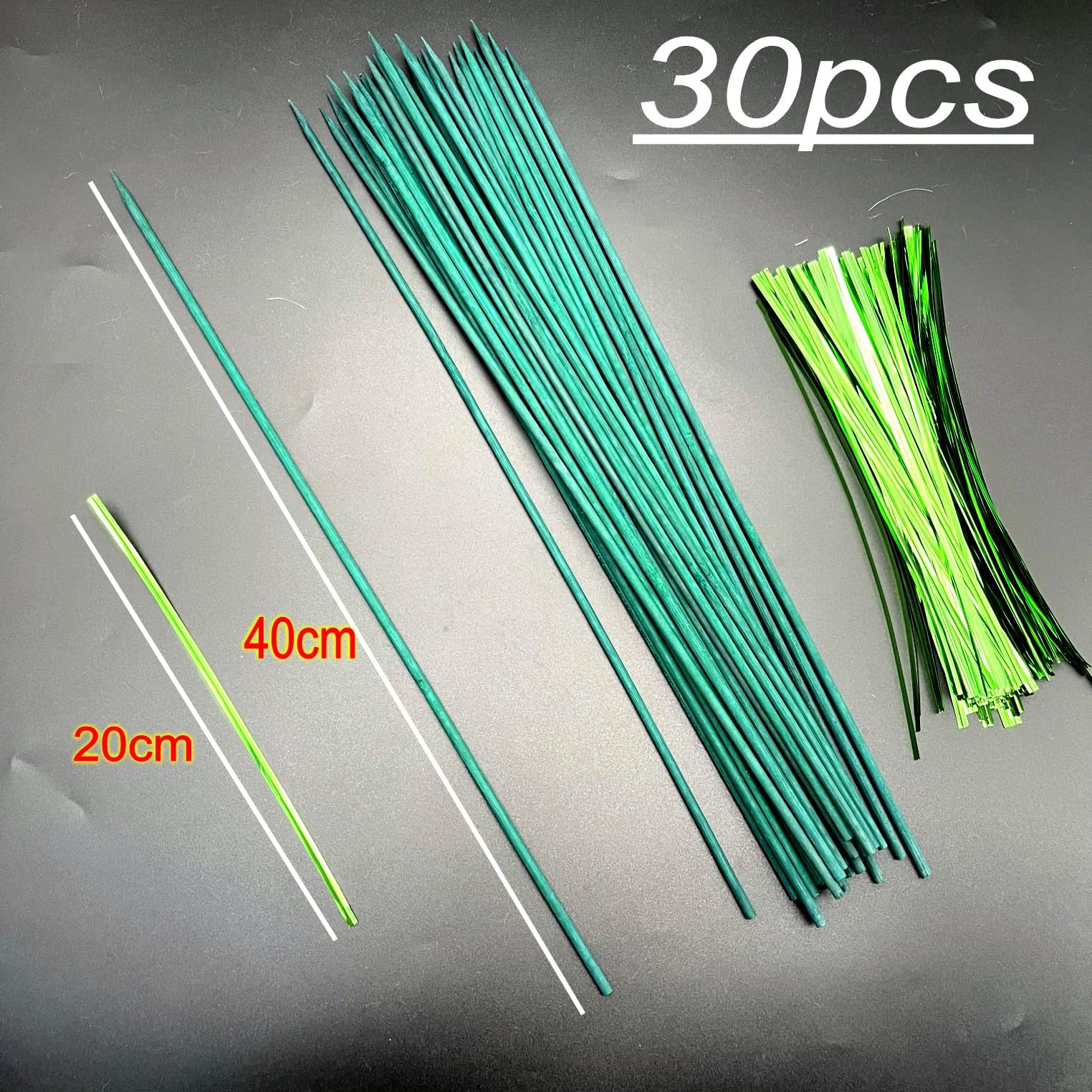 JZK 30 STKS 40 cm lange groene plant steun stokken en twist banden, bamboe plant steun stakes, houten tuin stokken voor planten, kamerplant stakes Tuin, terras & gazon