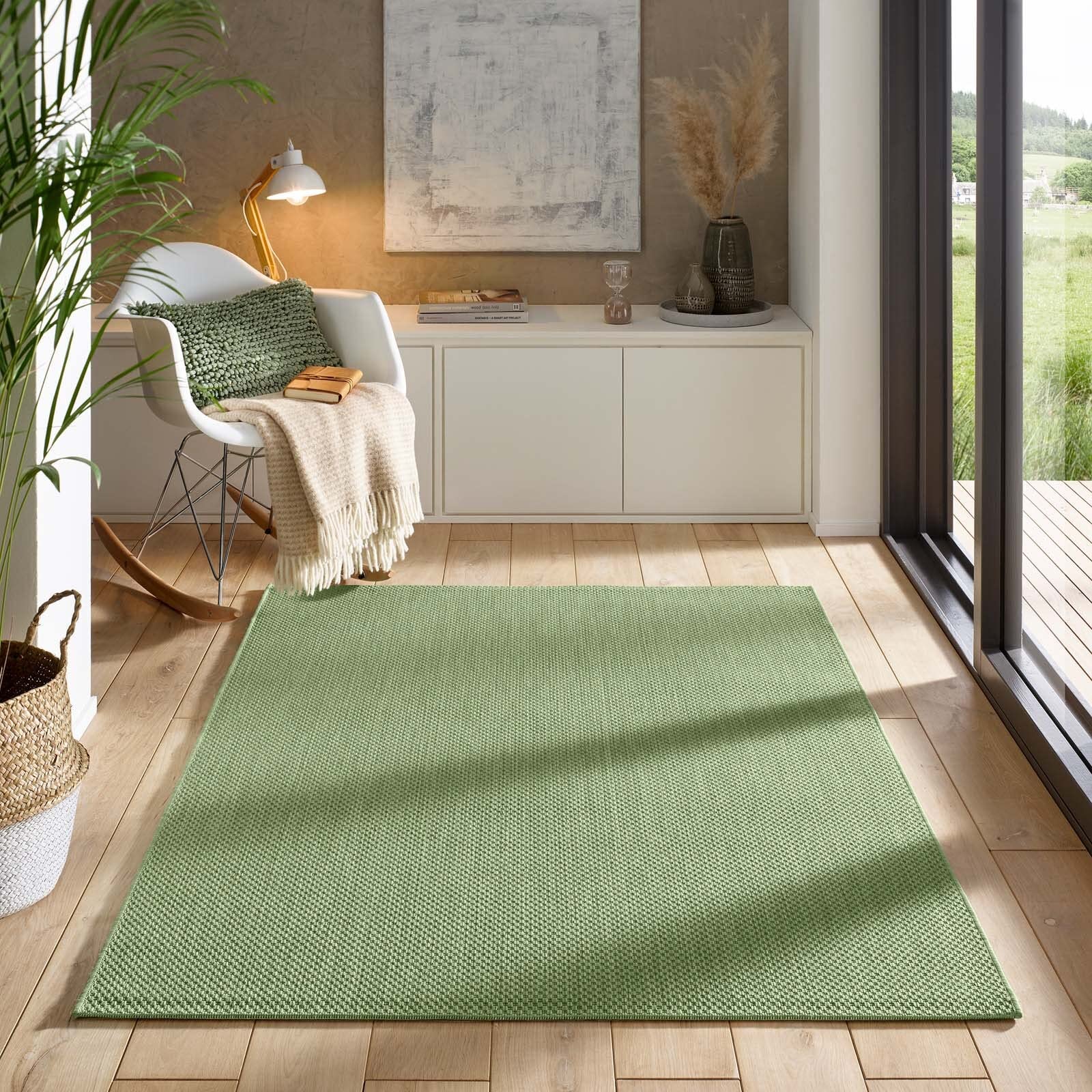 Taracarpet In- & Outdoor Teppich Wetterfest Wohnzimmer Balkon Küchenteppich Flachgewebe sisaloptik meliert Einfarbig Uni grün 200x280 cm