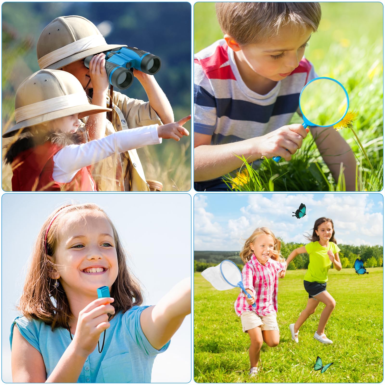 23 PCS Kit Esploratore Bambini, Set di Esplorazione per Bambini, Set Explorer Outdoor Giocattoli, con Binocolo, Gilet, Cappello, per età 3+, Anni, Kit di esplorazione Regalo (Blu)