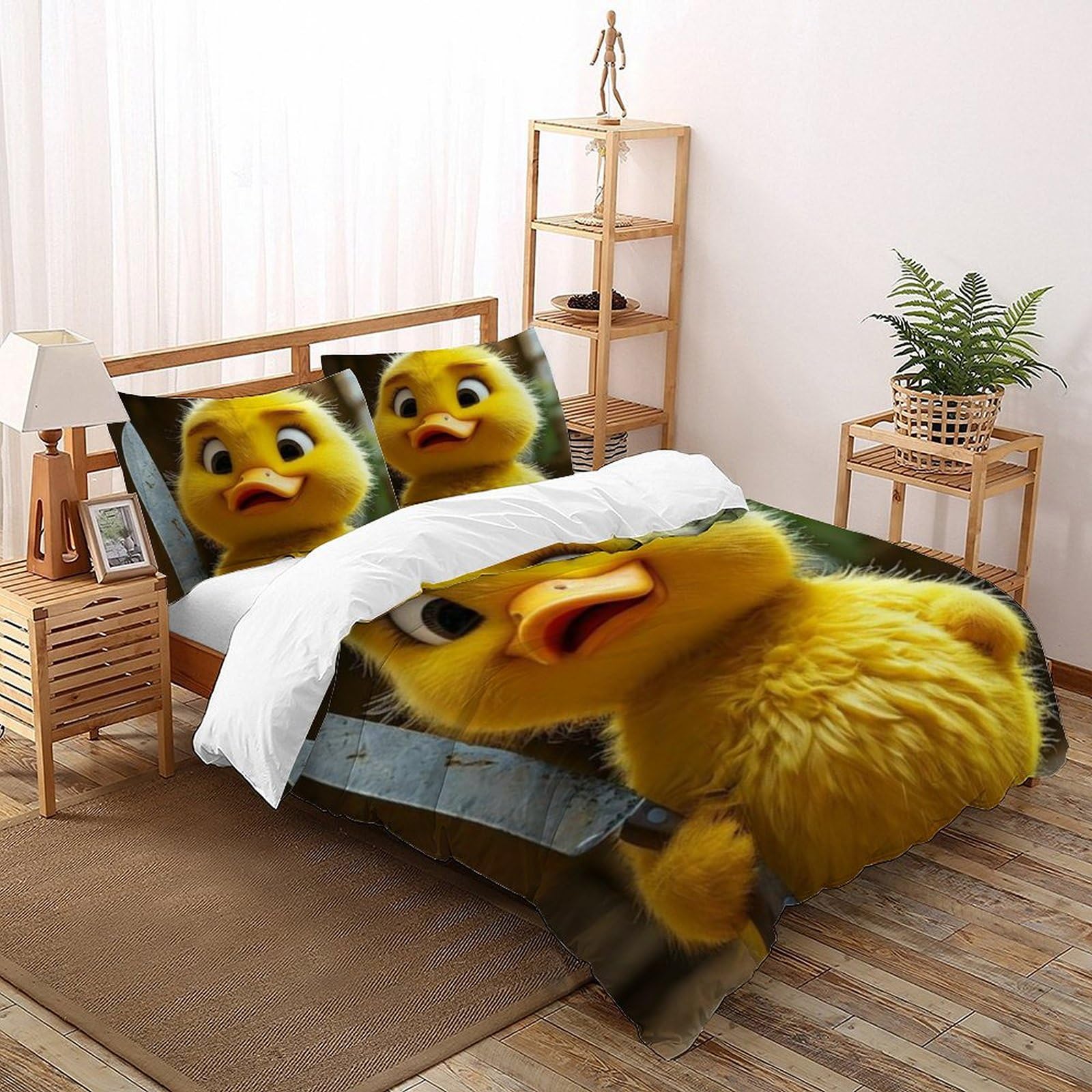 Housse de couette petit canard jaune pour lit d'enfant 220x240 facile à enfiler