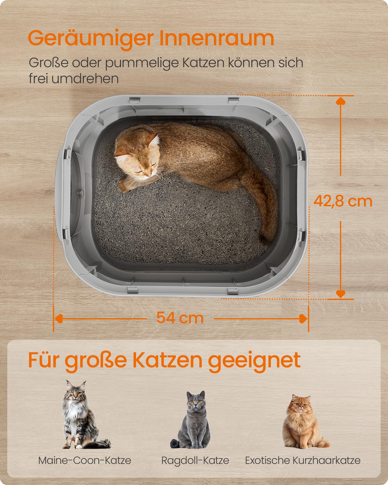 Feandrea Katzenklo 2er Set, Katzentoilette XXL, mit Deckel, ausziehbares Tablett, Schaufel, Bürste, für Katzen verschiedener Größen, weniger Spuren, Taubengrau-schiefergrau PPT002B10
