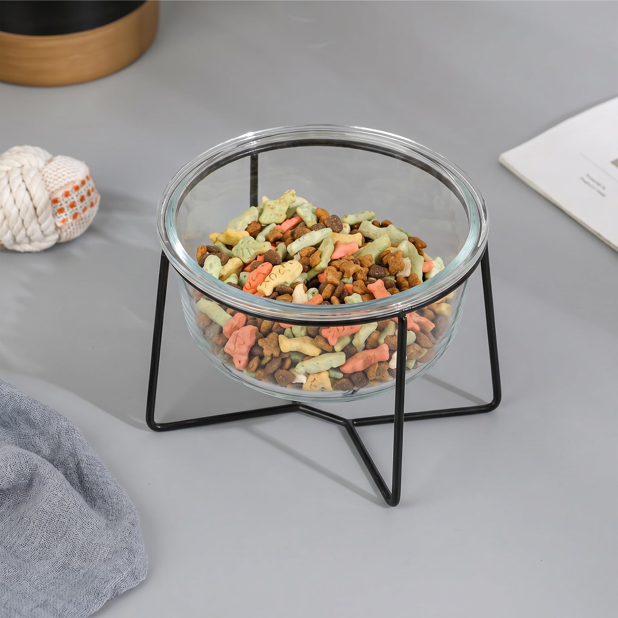 Comedero Elevado para Gato con Soporte, Cuenco de Cristal 460 ml para Agua y Comida, Apto para Perro Pequeño y Cachorro