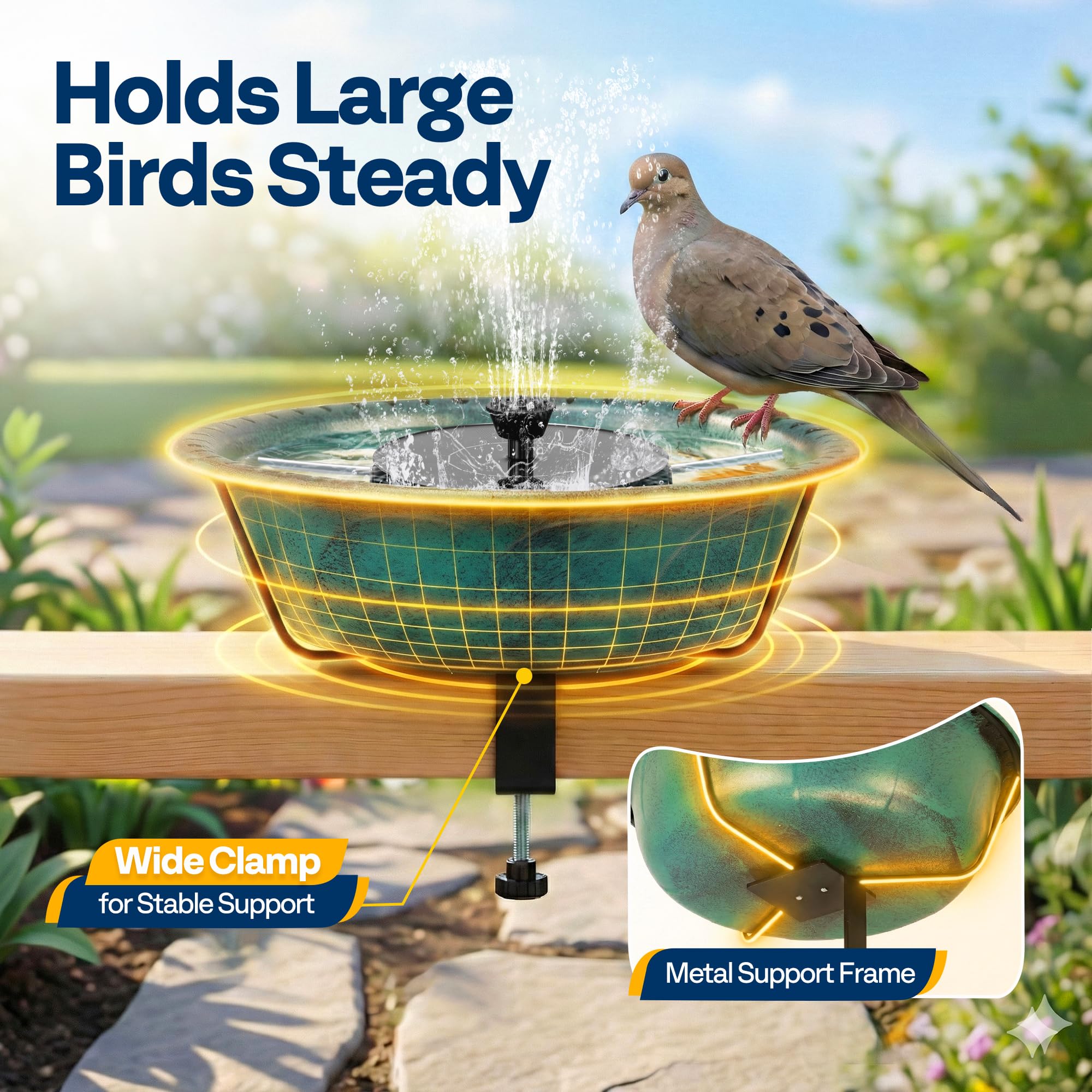 VIVOHOME Deck Mounted Bird Bath with Solar Fountain, Outdoor ABS Birdbath Bowl with Adjustable Metal Clamp, Solar Powered Pump for Railing, Fence, Balcony, 1.45 Gallons, Green - image 5
