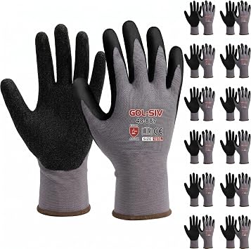 12 Pairs Sandy Nitrile Coated Work Gloves, Level 4 Abrasion Resistant, 15-Gauge Breathable Mechanic Gloves for Superior Grip, Warehouse & Construction (XL)