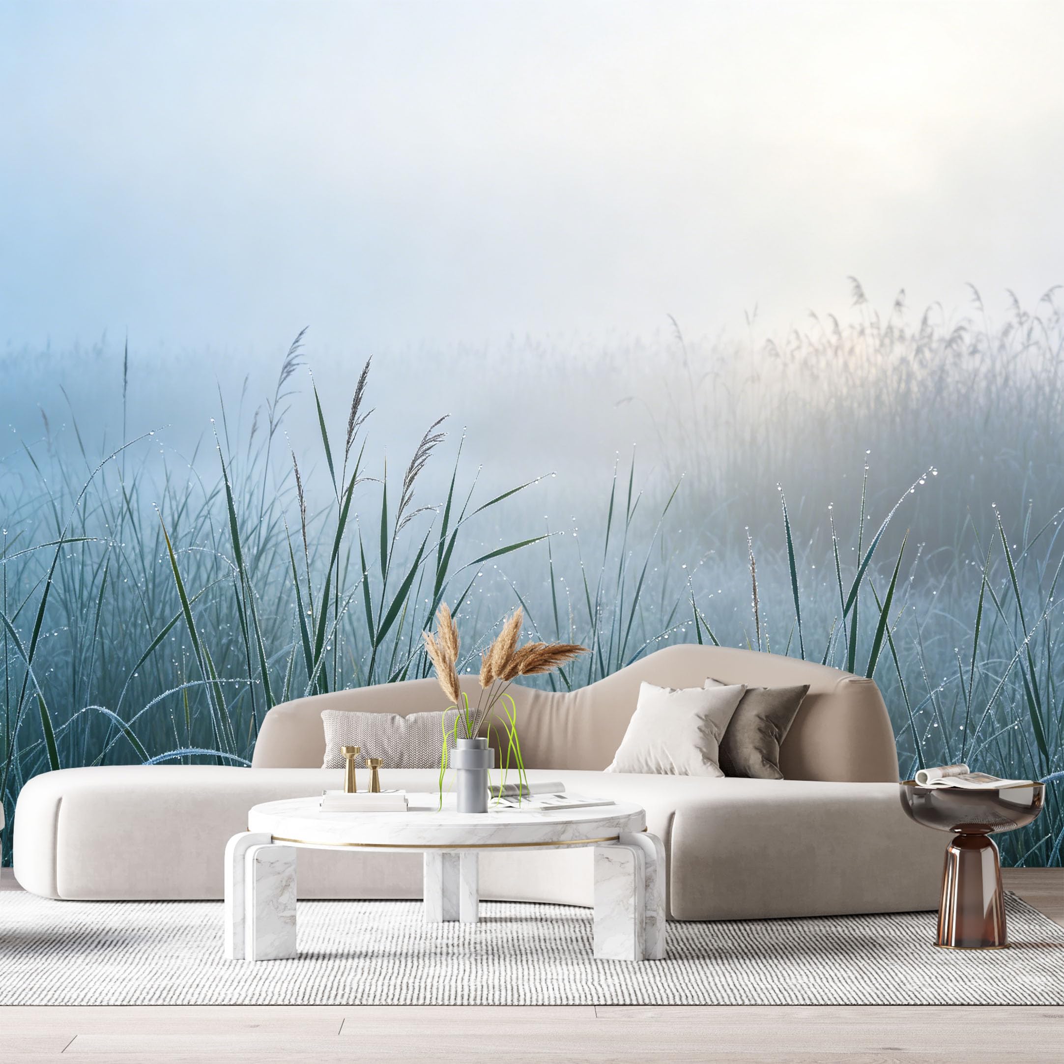 Custom Size Wall Murals Misty Wetland Landscape Morning Fog Reeds Dew Botanical SelfAdhesive Wall Fabric Removable Large Wallpaper for Photo Living Room
