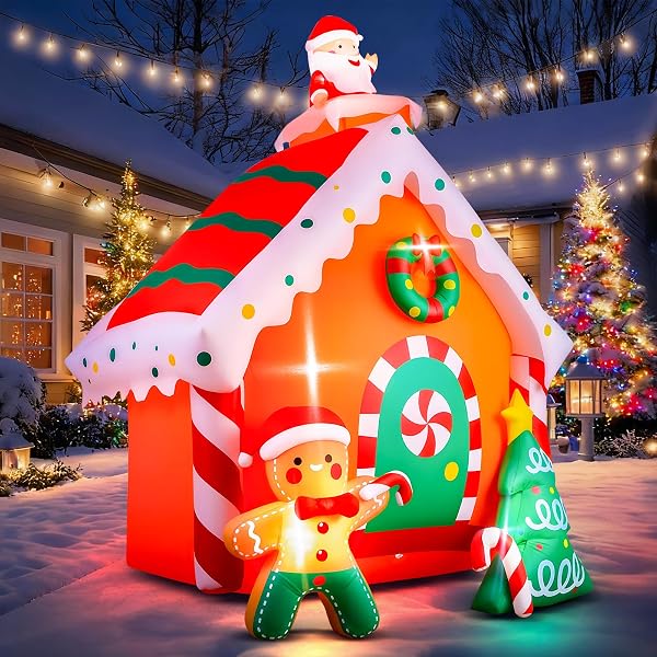MGparty 7.5FT Inflatable Gingerbread House with LED Lights