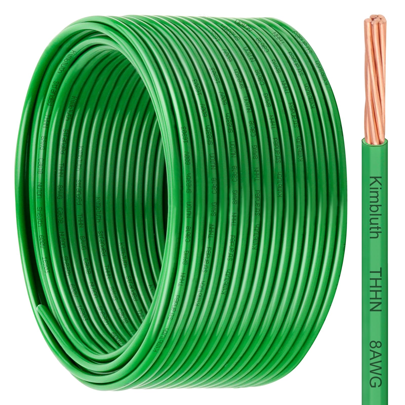 THHN Wire 8 Gauge 100 FT Stranded Copper Wire, 8 AWG Copper Wire Rated up to 600V Building Wire Nylon Jacket for Residential, CNC, Ground, Industrial