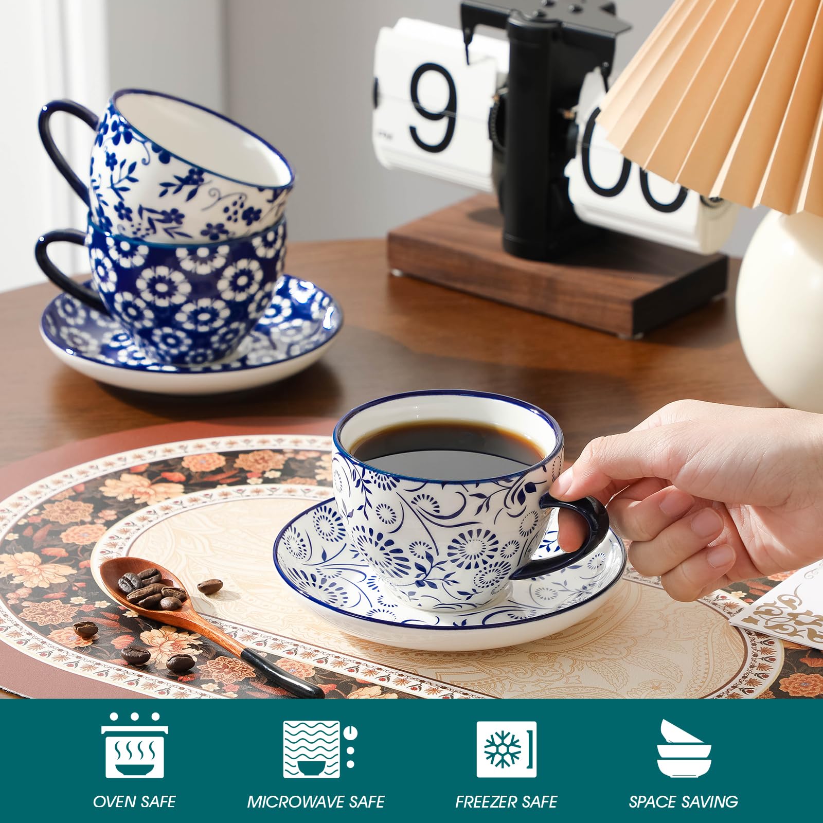 vancasso Selene Cup and Saucer Set, 8oz/240ml Porcelain Small