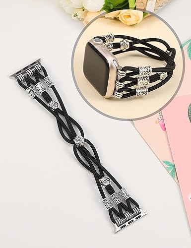 Miniatura 2 de Beaded Bracelet Compatible with Apple Watch Band 41mm 40mm 38mm 49mm 45mm 44mm 42mm Women Boho Western Dressy Elastic Stretchy Fancy Charms Solo