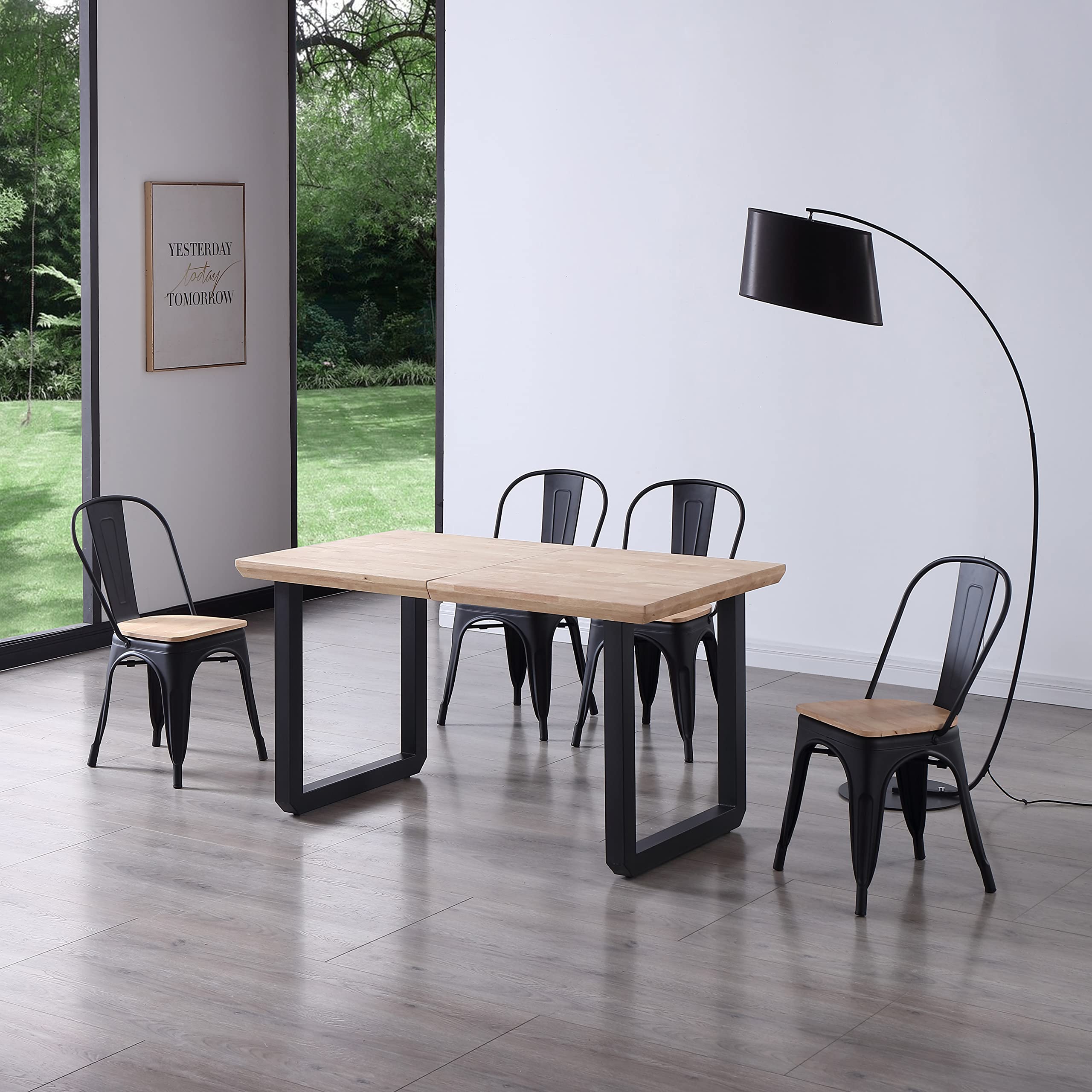 Adec Group Roma, Mesa de Comedor Extensible, Mesa 2 Tramos, Acabado en Roble y Negro, Medidas: 140-180 – 220 cm (Largo) x 80 cm (Ancho) x 77 cm (Alto)
