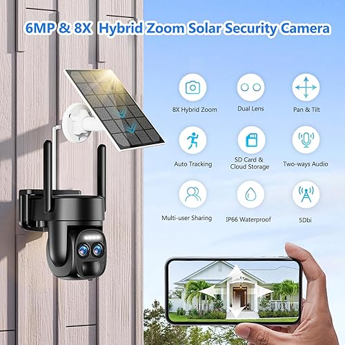 Miniatura 9 de Zoom 8X Cámaras de seguridad 4K 5Dbi inalámbricas para exteriores, cámara de seguridad solar alimentada por baterías, cámara WiFi PTZ de 360 con