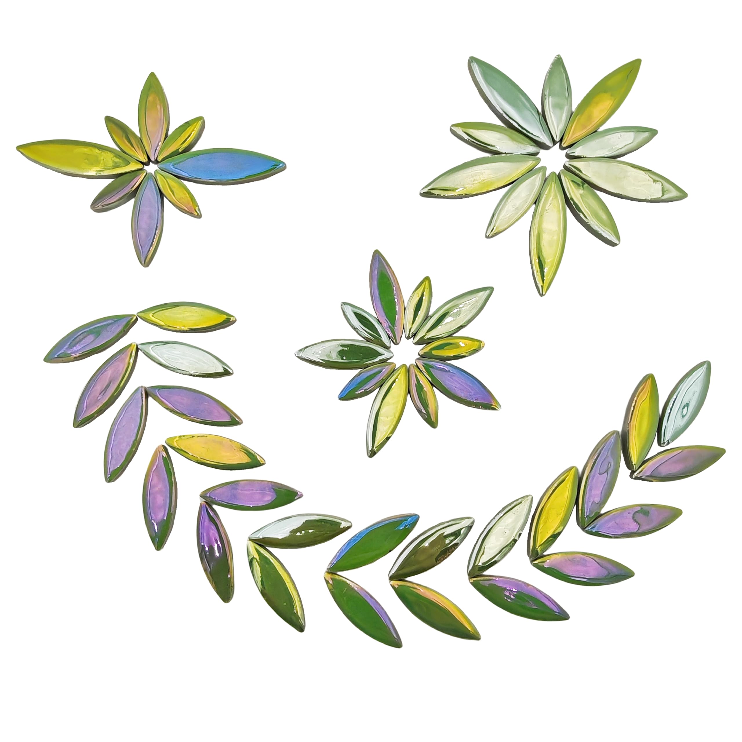 500g/1.1lb Willow Leaf Petal Shape Ceramic Mosaic,Irregular Mosaic Pieces for Home Decoration or DIY Crafts,Mosaic Making Supplies. (Iridescent Light Green)
