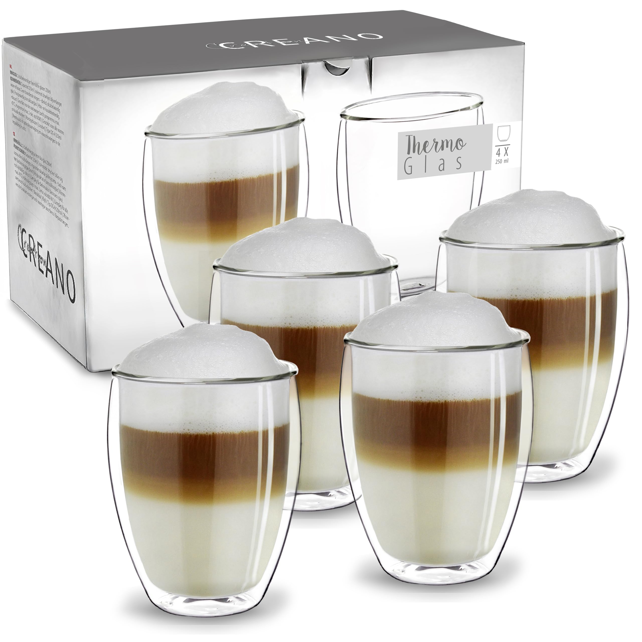 Creano Premium dubbelwandige drinkglazen, 400 ml, professionele kwaliteit, 100% vaatwasmachinebestendig, 4 stuks