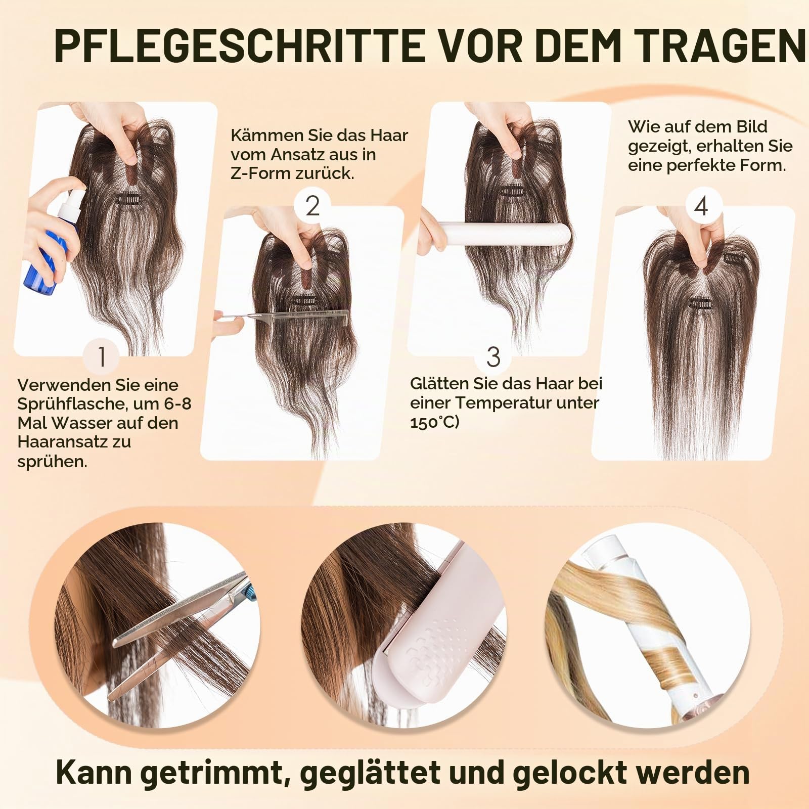 S-noilite Echthaar Toupets für Frauen Dunkelbraun - 9x12cm T-Sharp Haar Toppers Clip in Haarteile Echthaar mit Wispy Pony 13 Gramm