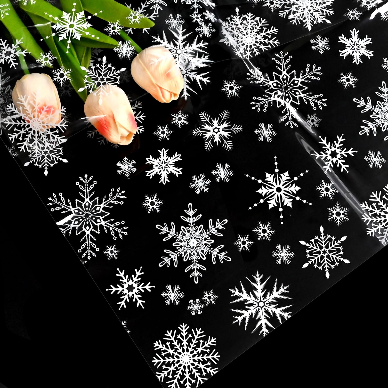 5m*80cm Christmas Snowflake Cellophane Wrapper for Hampers,ECO Clear Plastic Wrapping Paper Sheets Perfect Anniversary Wedding Birthday Gift Bouquet (Supplied in a Folded Sheet)-Snowflake