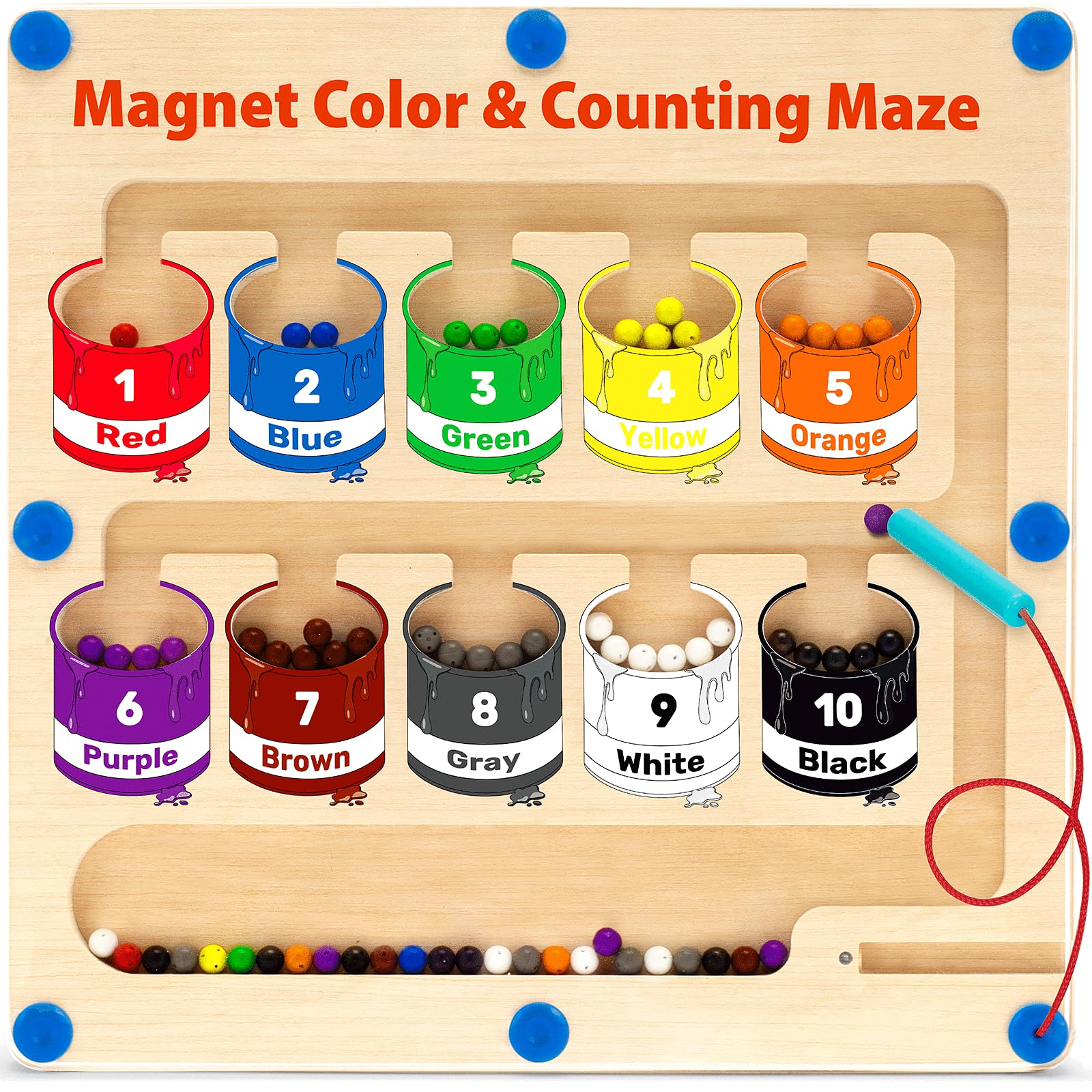 BainGesk Magnetic Color and Number Maze, Wooden Magnet Puzzles Board Games for Toddler, Montessori Counting Matching Toys, Color Sorting, Fine Motor Skills Toys Gifts for Boys Girls 2 3 4 5 Years Old