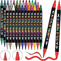 Vista 8 de Bolígrafos de pintura acrílica, 30 colores, bolígrafos de doble punta con punta mediana y puntas de pincel para pintura de roca, madera, cerámica
