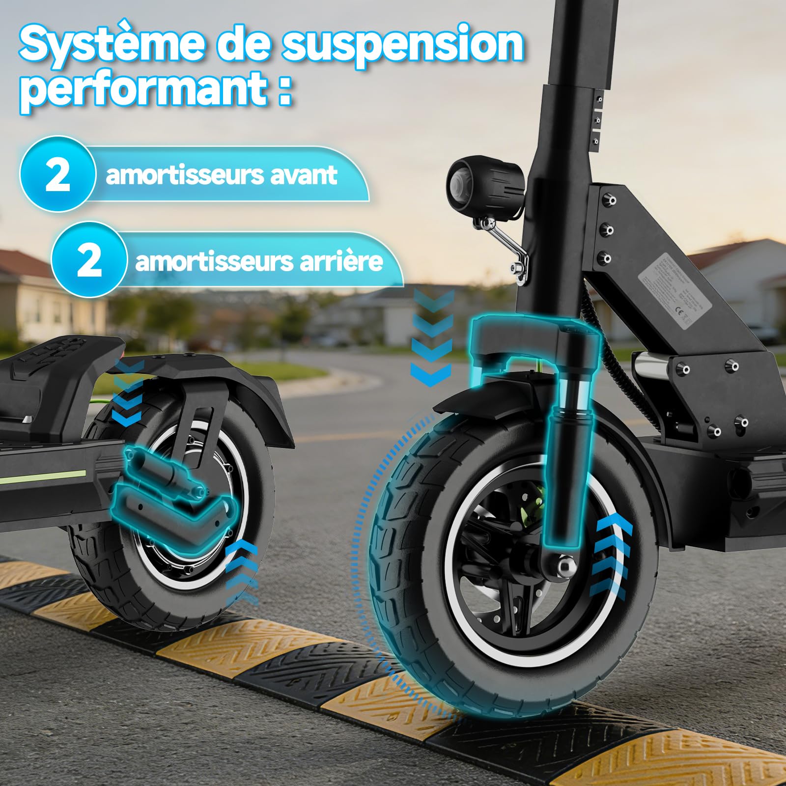 D5 Trottinette Electrique Adulte Autonomie 45-50KM Batterie 48V 10,4Ah Moteur pic 800W Trotinette Électrique Pliante Portable Puissante Tout Terrain Ultra Legere Double Suspension avec APP