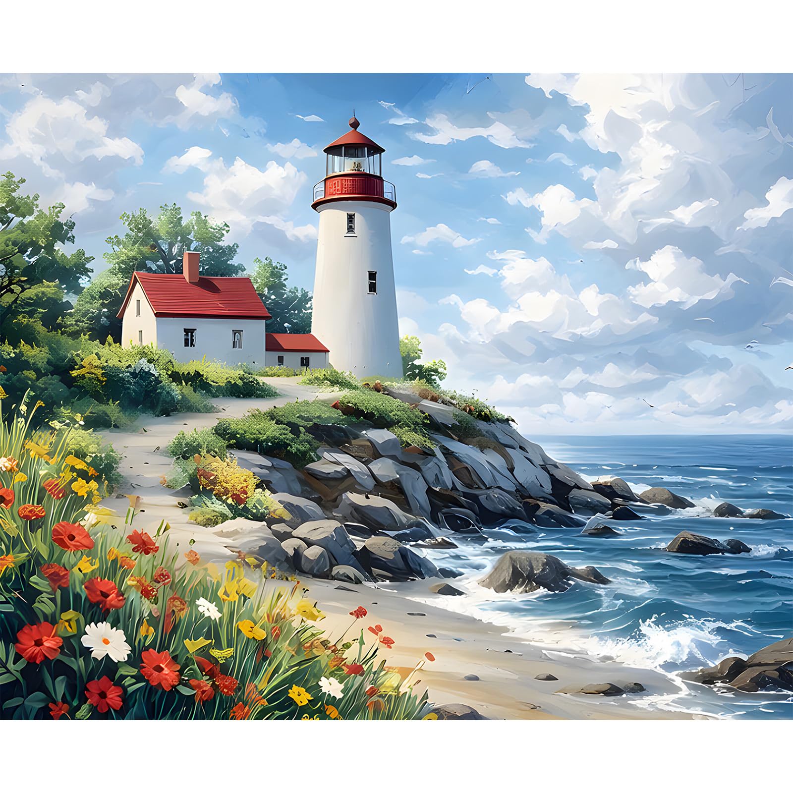 NEWENMO Lighthouse Sea View Paint by Numbers Canvas Oil Painting Adults
