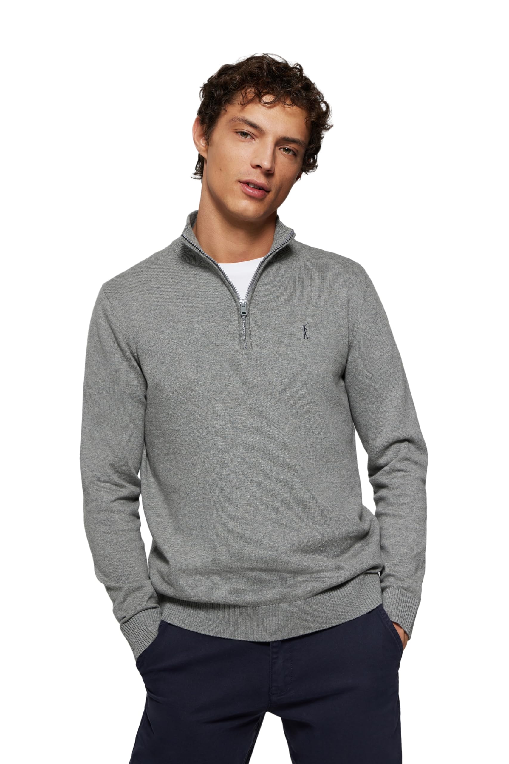Polo Club Maglione Uomo Maniche Lunghe Maglioni con Cerniera sul Collo Pullover 100% Cotone