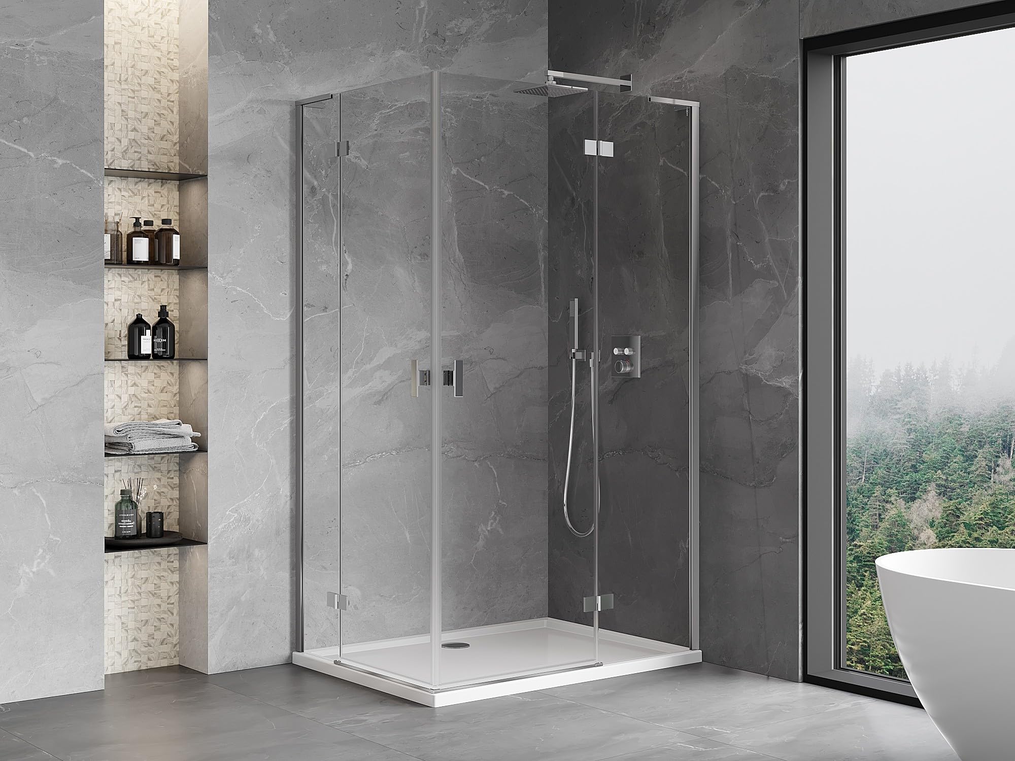 Mexen Mist-H - Box doccia L Duo con porta a battente, variante destra, 80 x 120 cm, vetro trasparente 6 mm, finitura cromata