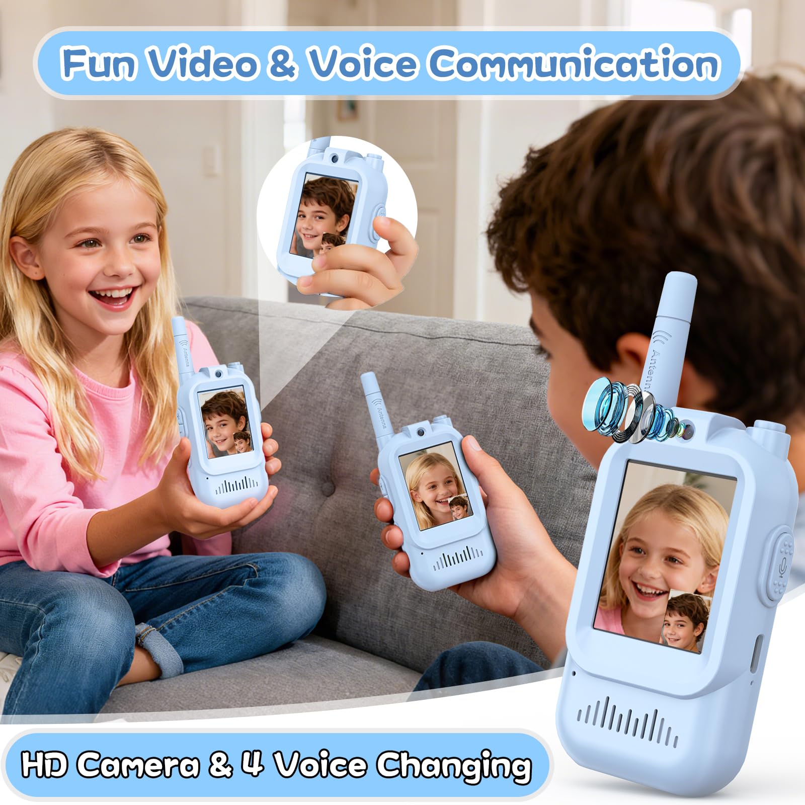 BRESSER JUNIOR walkietalkie set van 2 met groot bereik tot 6 km en handsfree-functie | blauw | 8811400WXH000