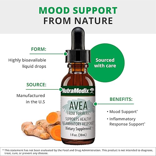 Miniatura 4 de NutraMedix Extracto de cúrcuma Avea  Suplemento líquido de cúrcuma para el estrés, apoyo del estado de ánimo y promoción de una respuesta