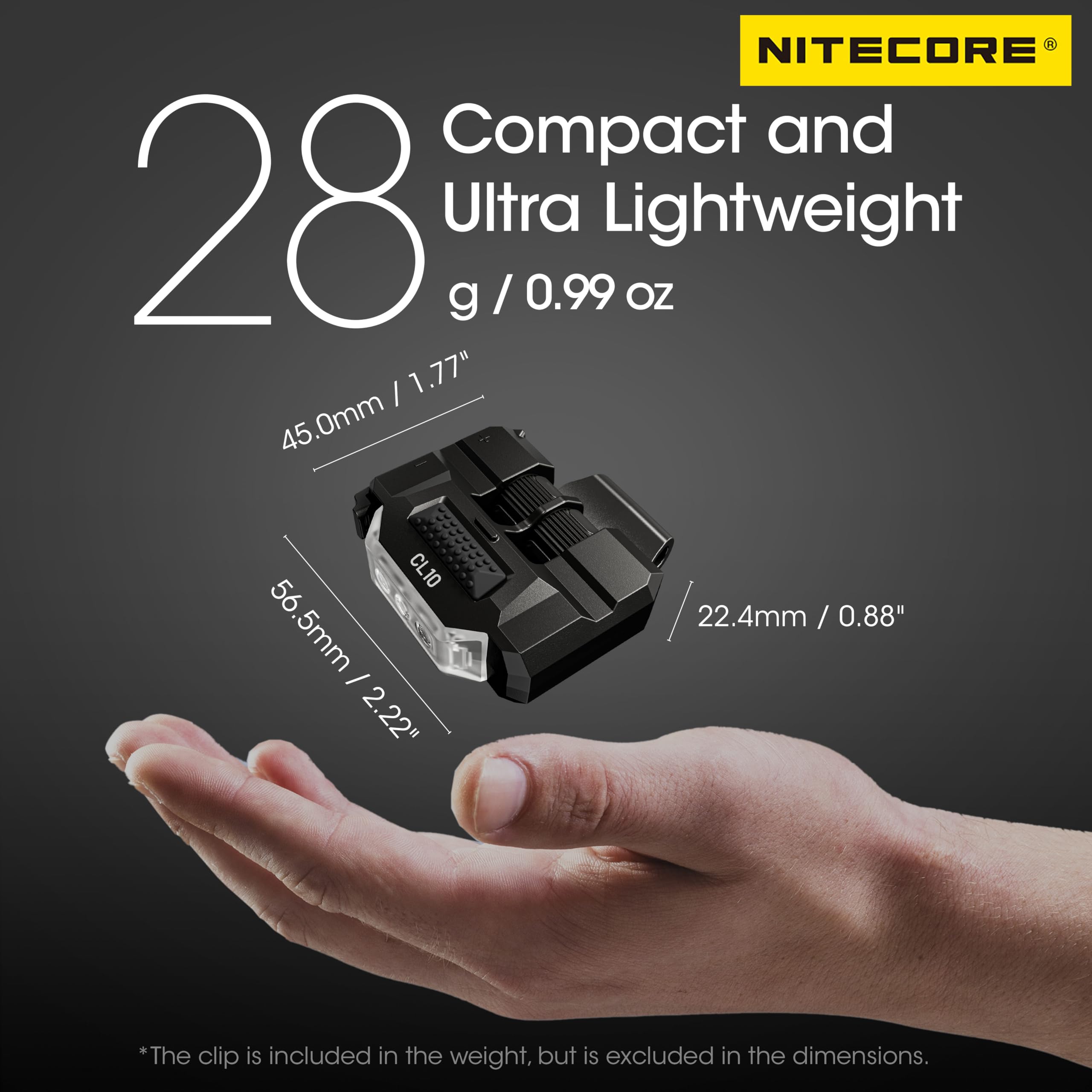 Nitecore CL10 - Luz de hombro multiusos ultraligera con clip, luz de advertencia personal con pilas AAA, etiqueta