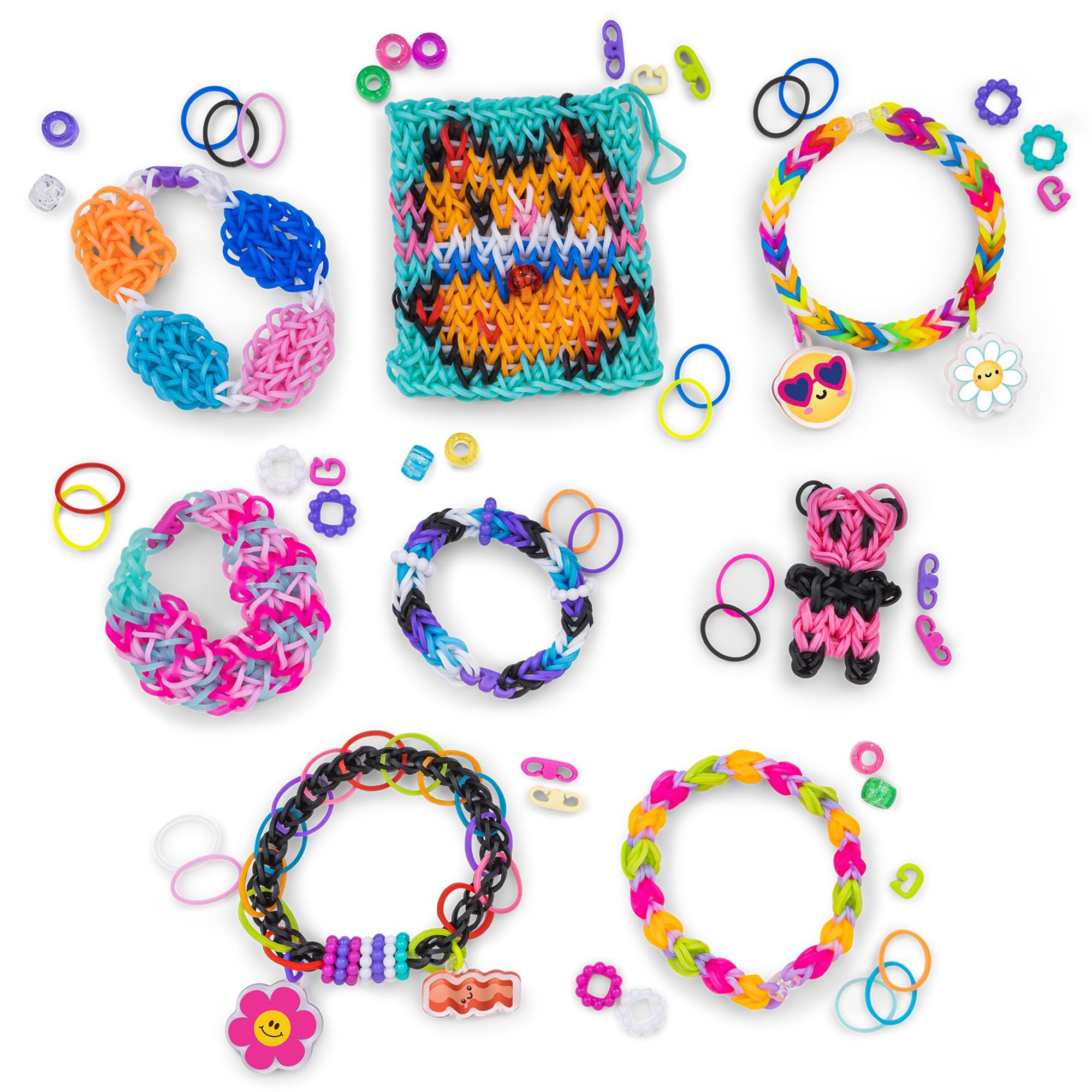 Rainbow Loom Mega Loom Duo - Set di braccialetti con 2 telai Mega Mighty, esclusivi Amazon, 3800 elastici, perline e ciondoli per bambini e adolescenti | Dispone di 2 telai Mega Mighty, 3800 bande in 12 colori, ciondoli carini per creazioni fai da te