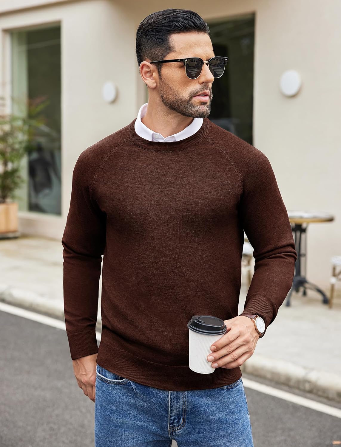 COOFANDY Men's Crewneck Sweater Casual Dress Pullover Sweaters Slim Fit Lightweight Long Sleeve Raglan Sweaters - Image 3